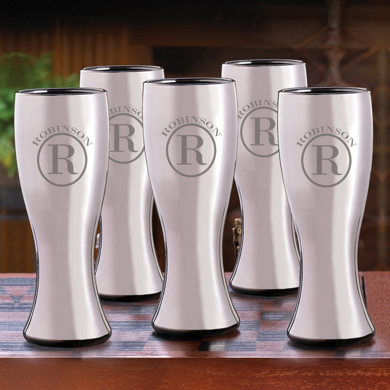 Groomsmen Gunmetal Pilsner Beer Glasses Set of 5-Barware-JDS-Circle-