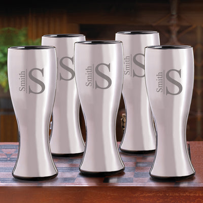 Groomsmen Gunmetal Pilsner Beer Glasses Set of 5-Barware-JDS-Modern-