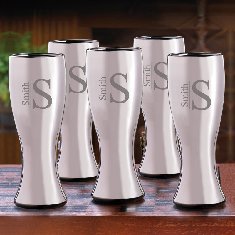 Groomsmen Gunmetal Pilsner Beer Glasses Set of 5-Barware-JDS-Modern-