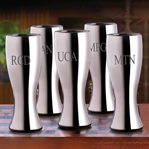 Groomsmen Gunmetal Pilsner Beer Glasses Set of 5 3initials