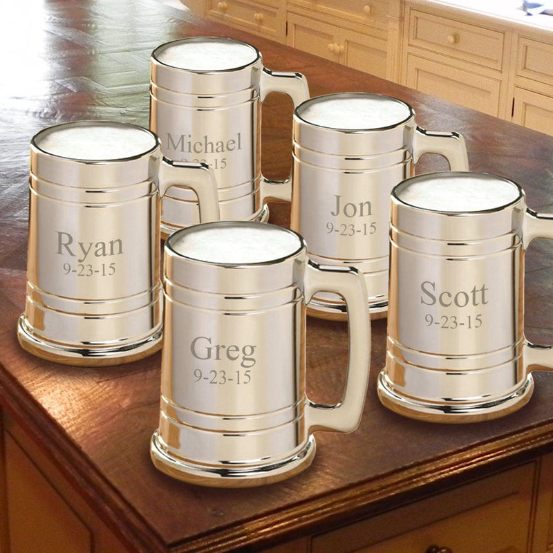Personalized Groomsmen Gunmetal Beer Mugs - Set of 5-Barware-JDS-2Lines-