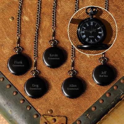 Personalized Pocket Watch - Set of 5 - Midnight - Groomsmen-Default-Black-