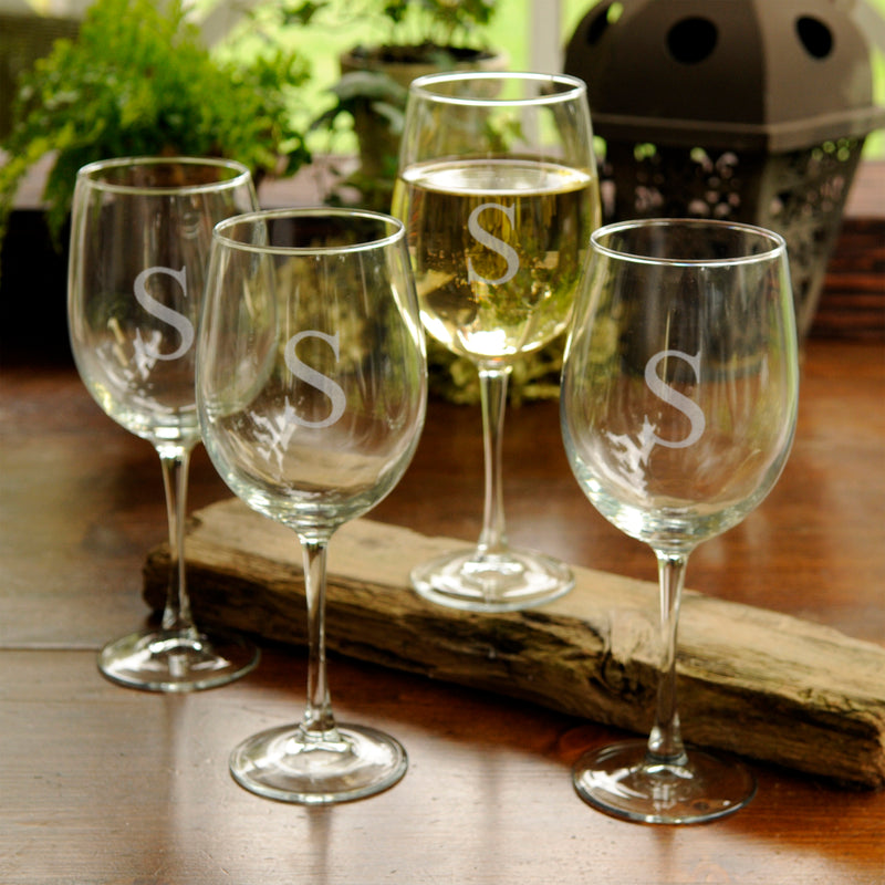 Personalized White Wine Glass - Set of 4 Glasses-1Initial-