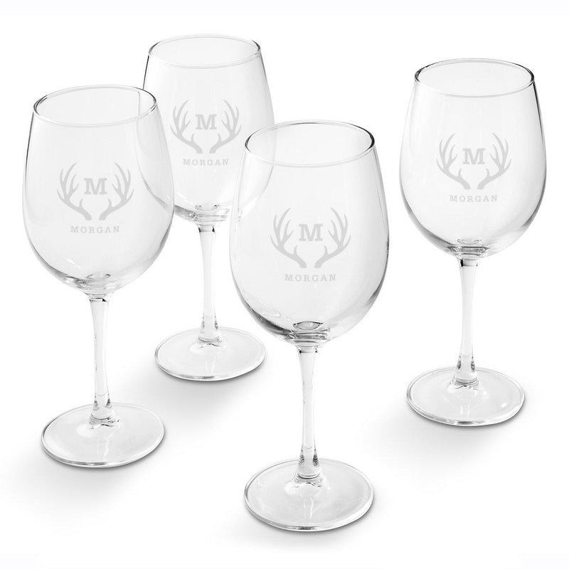 Personalized White Wine Glass - Set of 4 Glasses-Antlers-