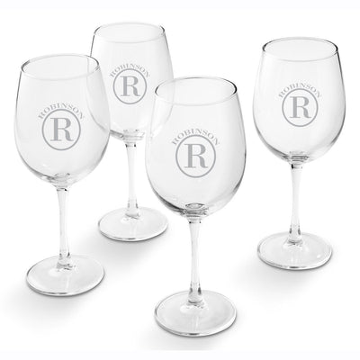 Personalized White Wine Glass - Set of 4 Glasses-Circle-