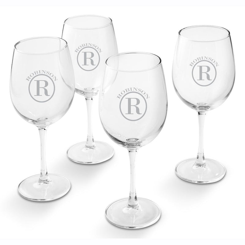 Personalized White Wine Glass - Set of 4 Glasses-Circle-