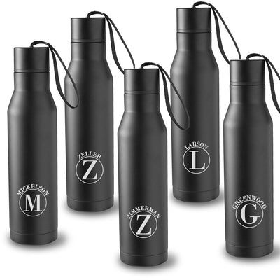 Personalized Black Stainless Steel Thermos Style Waterbottles - Set of 5-Travel Gifts-JDS-Circle-