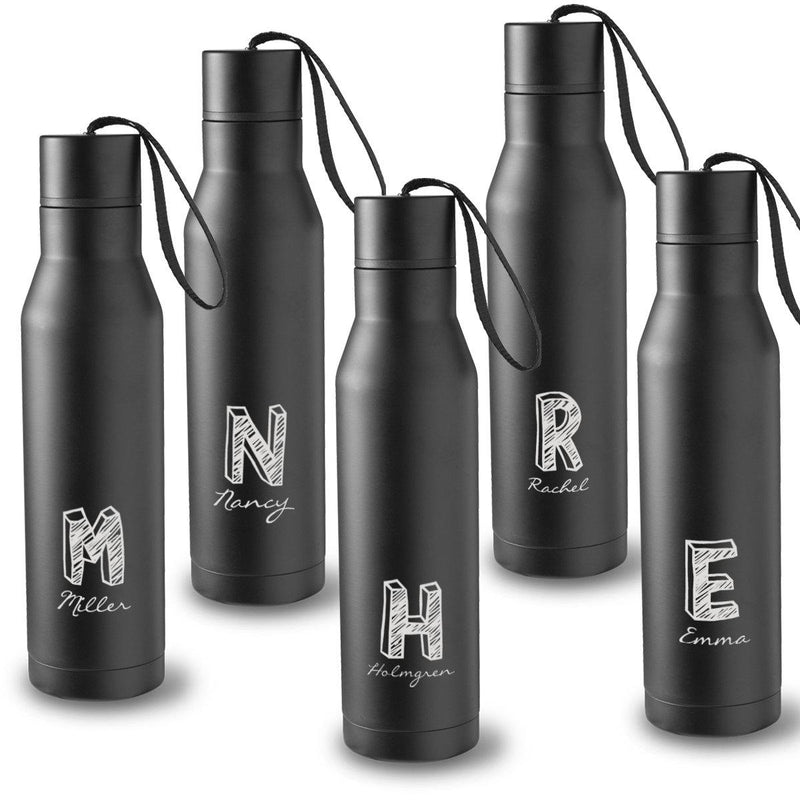 Personalized Black Stainless Steel Thermos Style Waterbottles - Set of 5-Travel Gifts-JDS-Kate-