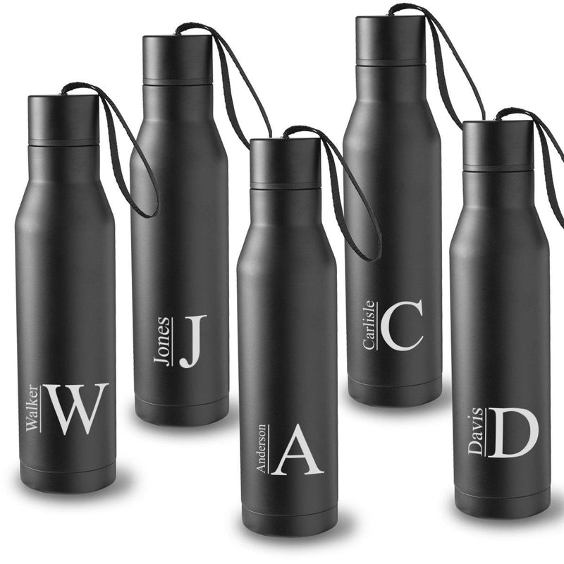 Personalized Black Stainless Steel Thermos Style Waterbottles - Set of 5-Travel Gifts-JDS-Modern-