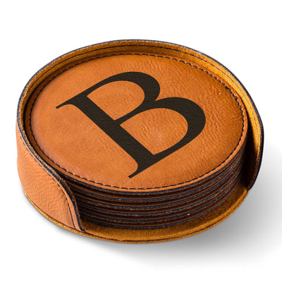 Personalized Rawhide Round Leatherette Coaster Set-Default-