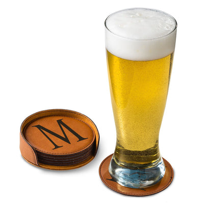 Personalized Rawhide Round Leatherette Coaster Set-Default-