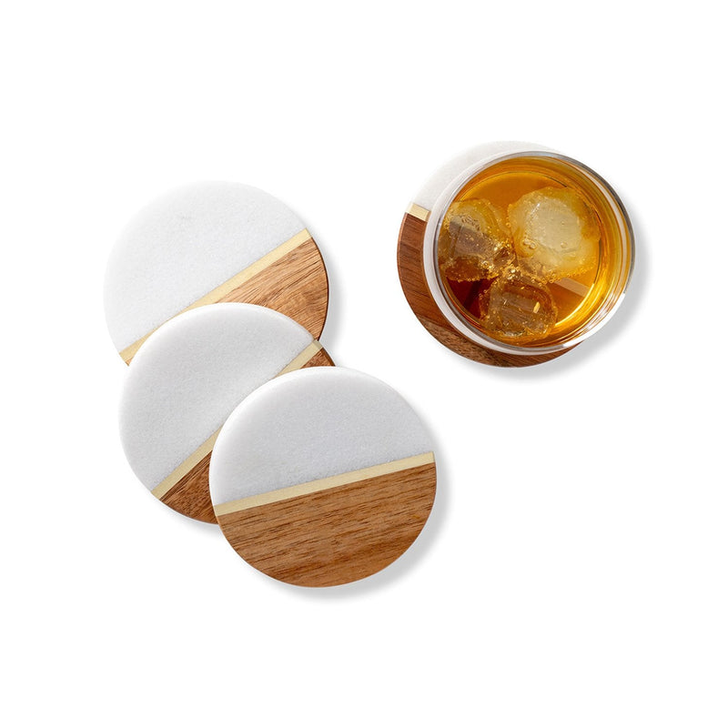 Personalized Marble And Acacia Coaster Set