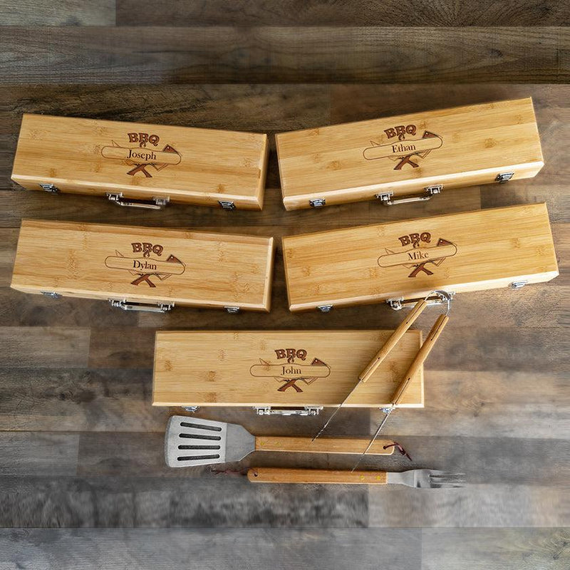 BBQ Grilling Set with Personalized Bamboo Case