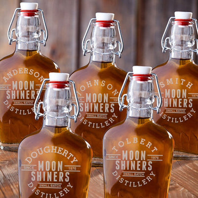 Personalized Flasks - Set of 5 - Glass - Groomsmen - 8.5 oz.-MoonShine-