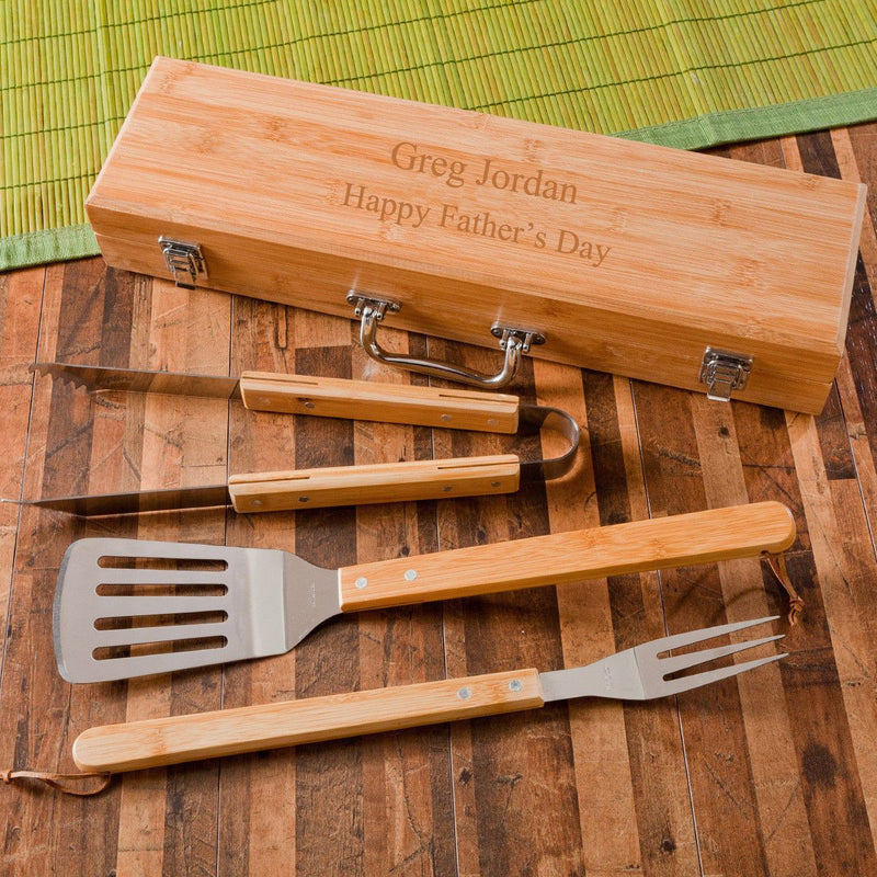 Personalized Grilling Set - Bamboo Case - Stainless Steel - Groomsmen Gift-