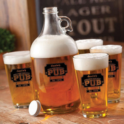 Personalized Growler - 4 Pint Glasses - Growler Set - 64 oz.-NeighborhoodPub-