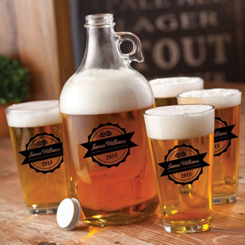 Personalized Growler - 4 Pint Glasses - Growler Set - 64 oz.-BottleTop-