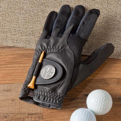 Personalized Golf Glove - Leather - Magnetic Ball Marker - Groomsmen-Black-