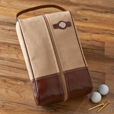 Personalized Canvas and Leather Golf Shoe Bag-