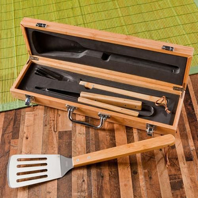 Personalized Grilling Set - Bamboo Case - Stainless Steel - Groomsmen Gift-