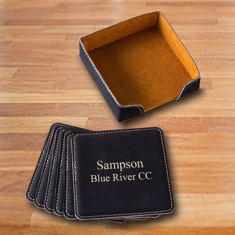 Personalized Black Square Coaster Set