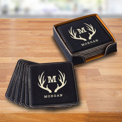 Personalized Black Square Coaster Set