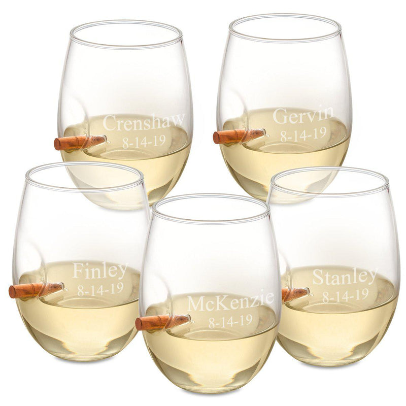 Personalized Set of 5 Wedding Bullet Wine Glasses