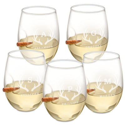 Personalized Set of 5 Wedding Bullet Wine Glasses