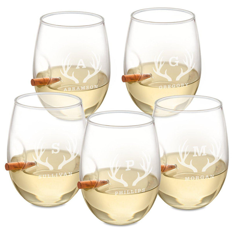 Personalized Set of 5 Wedding Bullet Wine Glasses