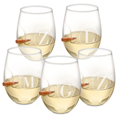 Personalized Set of 5 Wedding Bullet Wine Glasses