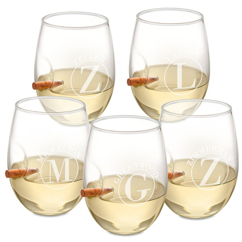 Personalized Set of 5 Wedding Bullet Wine Glasses