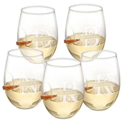 Personalized Set of 5 Wedding Bullet Wine Glasses