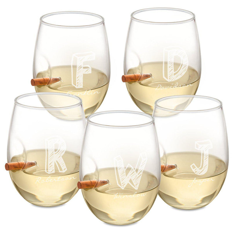 Personalized Set of 5 Wedding Bullet Wine Glasses