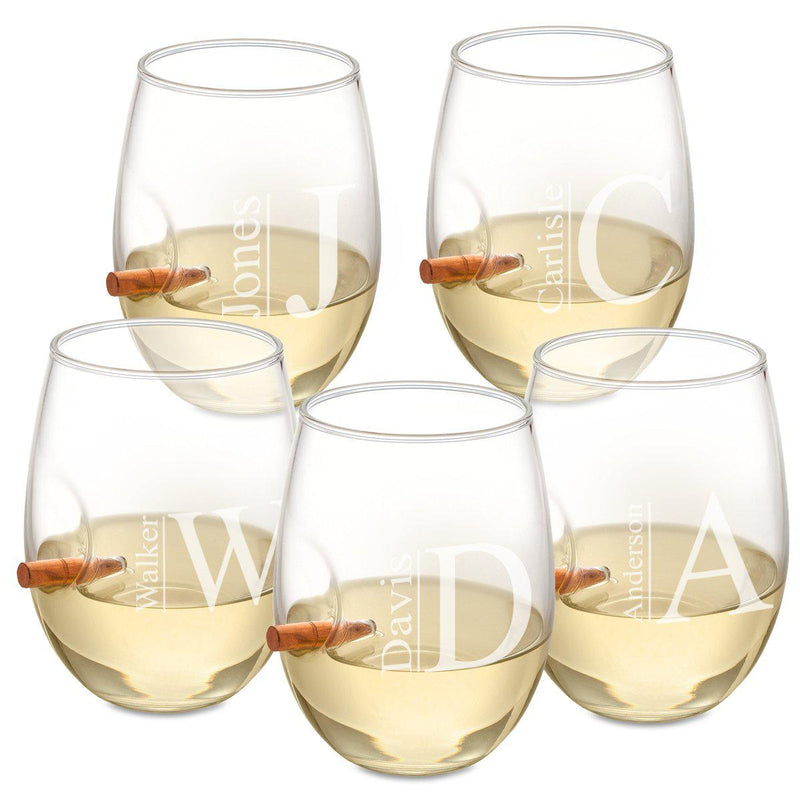 Personalized Set of 5 Wedding Bullet Wine Glasses