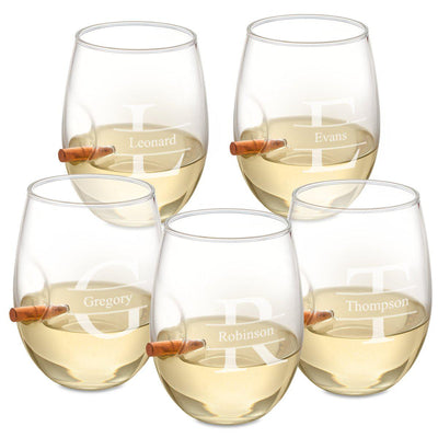 Personalized Set of 5 Wedding Bullet Wine Glasses