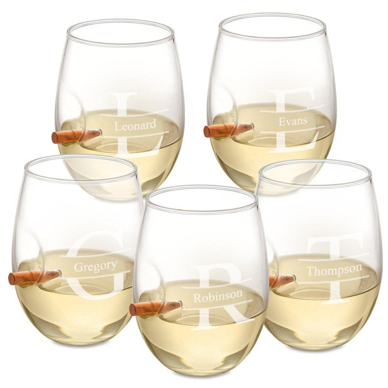 Personalized Set of 5 Wedding Bullet Wine Glasses