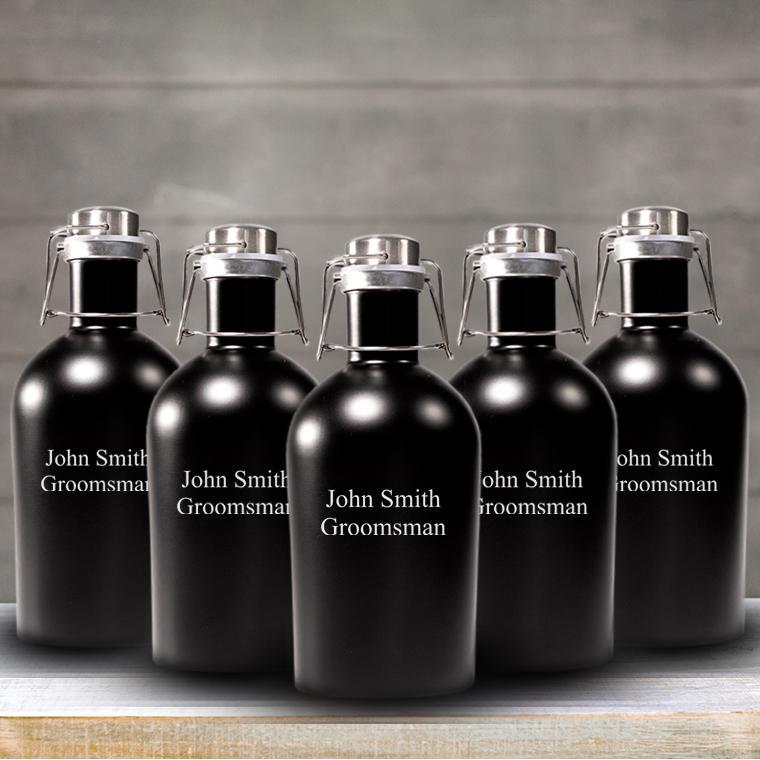 Personalized Groomsmen Matte Black Growler Set of 5