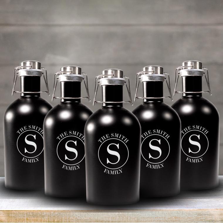 Personalized Groomsmen Matte Black Growler Set of 5