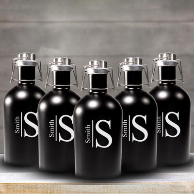 Personalized Groomsmen Matte Black Growler Set of 5
