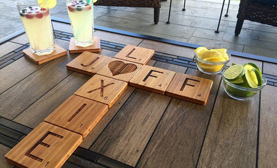 Personalized Thick Bamboo Coasters - Scrabble Letter - Qualtry Personalized Gifts