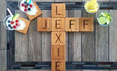 Personalized Thick Bamboo Coasters - Scrabble Letter