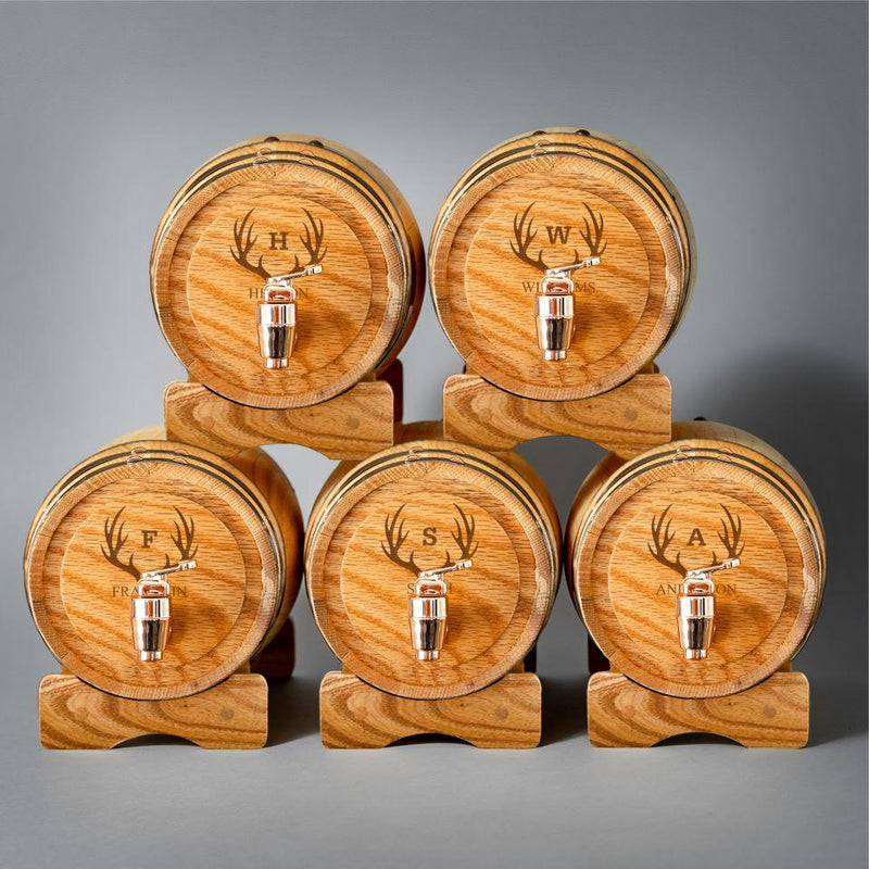 Personalized Mini Oak Whiskey Barrel - Set of 5 - Antlers - JDS