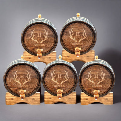 Personalized Aged Oak Mini Whiskey Barrel - Set of 5