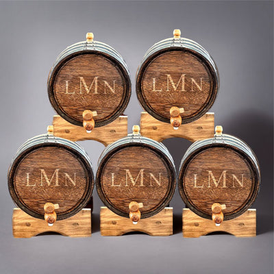 Personalized Aged Oak Mini Whiskey Barrel - Set of 5