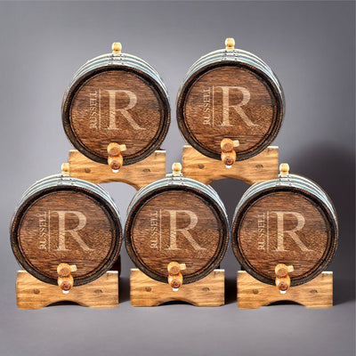 Personalized Aged Oak Mini Whiskey Barrel - Set of 5