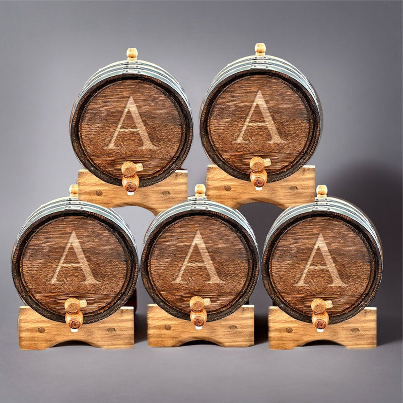 Personalized Aged Oak Mini Whiskey Barrel - Set of 5