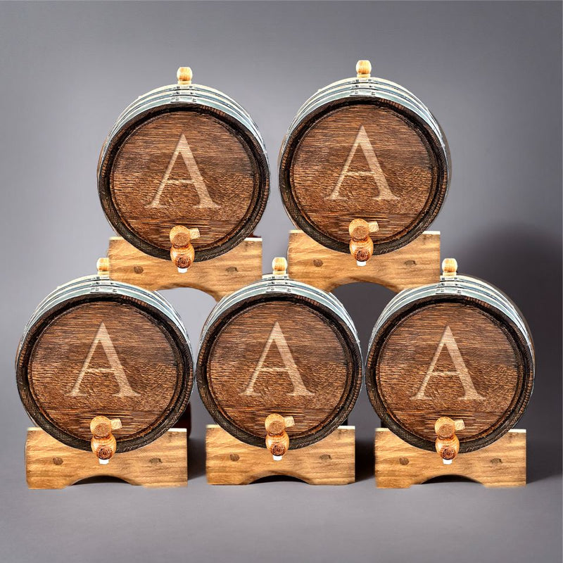 Personalized Aged Oak Mini Whiskey Barrel - Set of 5