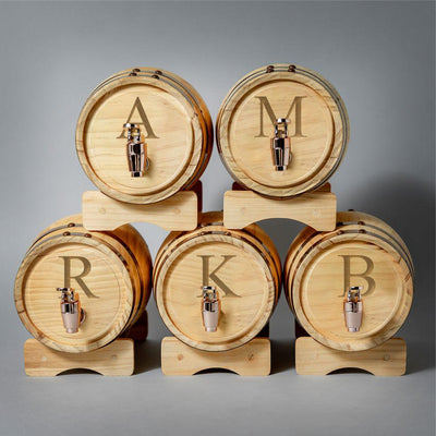 Personalized Mini Pine Whiskey Barrel - Set of 5 - Single Initial - JDS