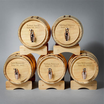 Personalized Mini Pine Whiskey Barrel - Set of 5 - Two Lines - JDS