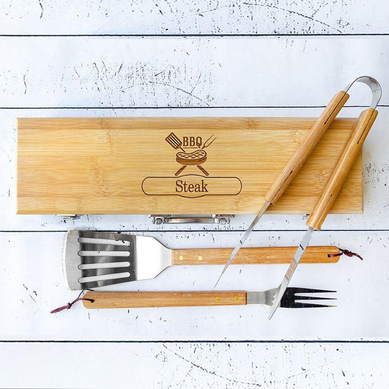 Personalized Grilling Set with Bamboo Case - Monogram